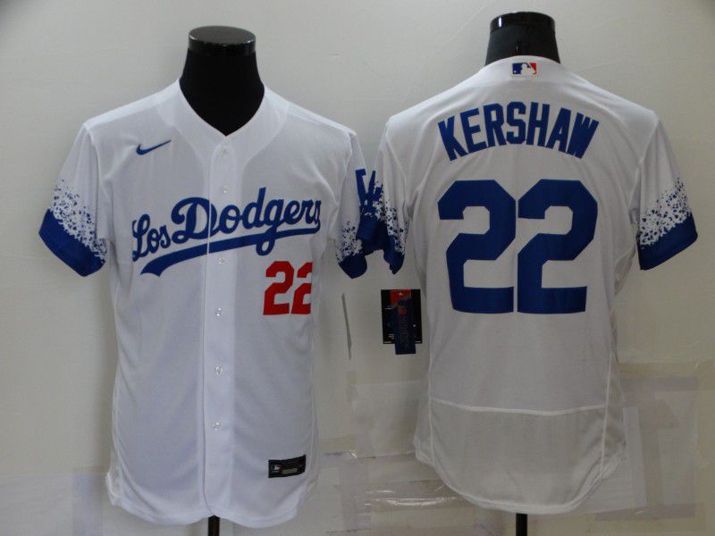 Men Los Angeles Dodgers 22 Kershaw White City Edition Elite Nike 2021 MLB Jersey